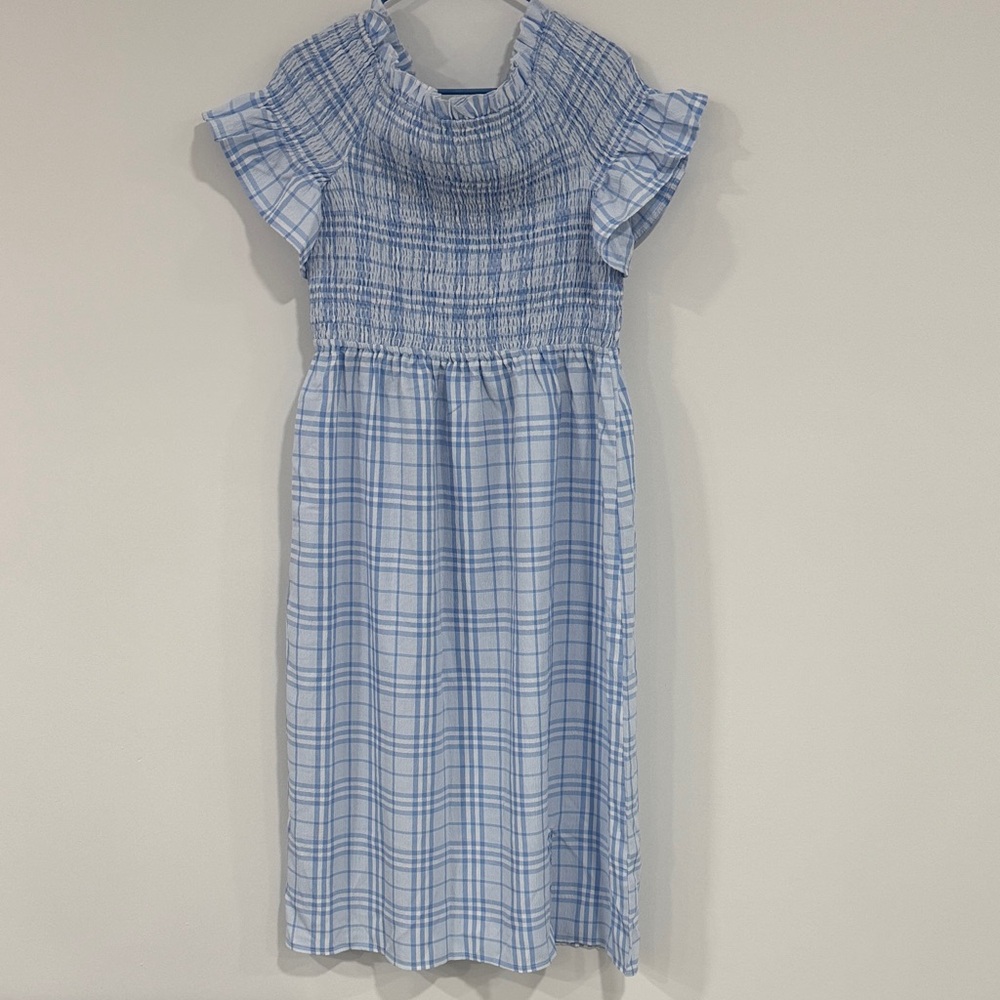 Blue Plaid Smocked Dress